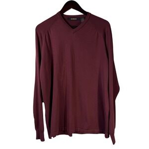 Bachrach Burgundy Merino Wool V-Neck Long Sleeves Lightweight Sweater‎ Men's L